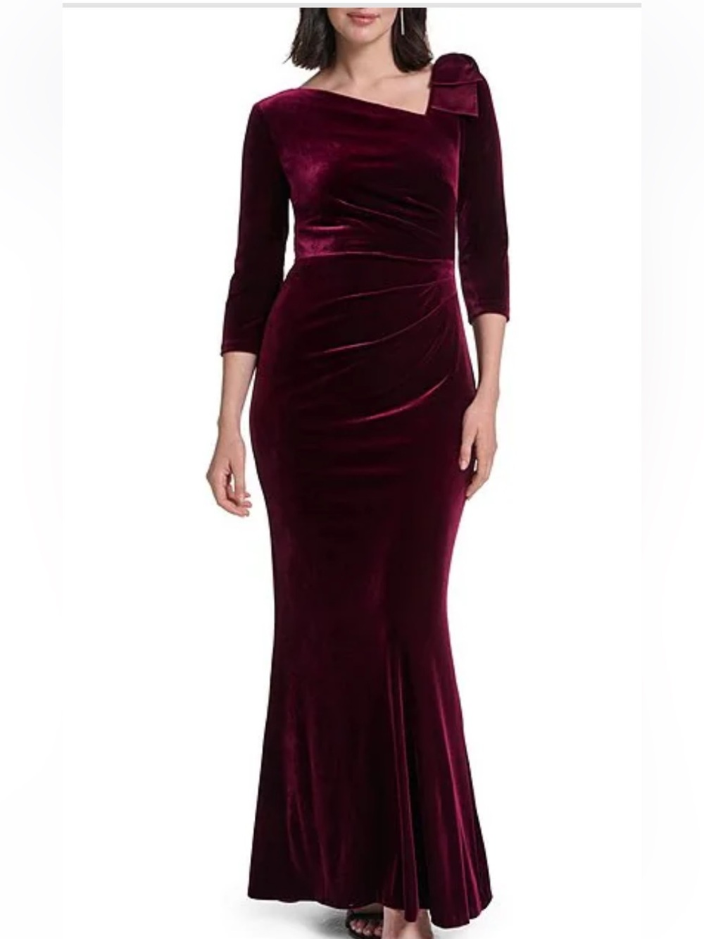 Jessica Howard Navy Velvet One-Shoulder Bow Maxi Dress